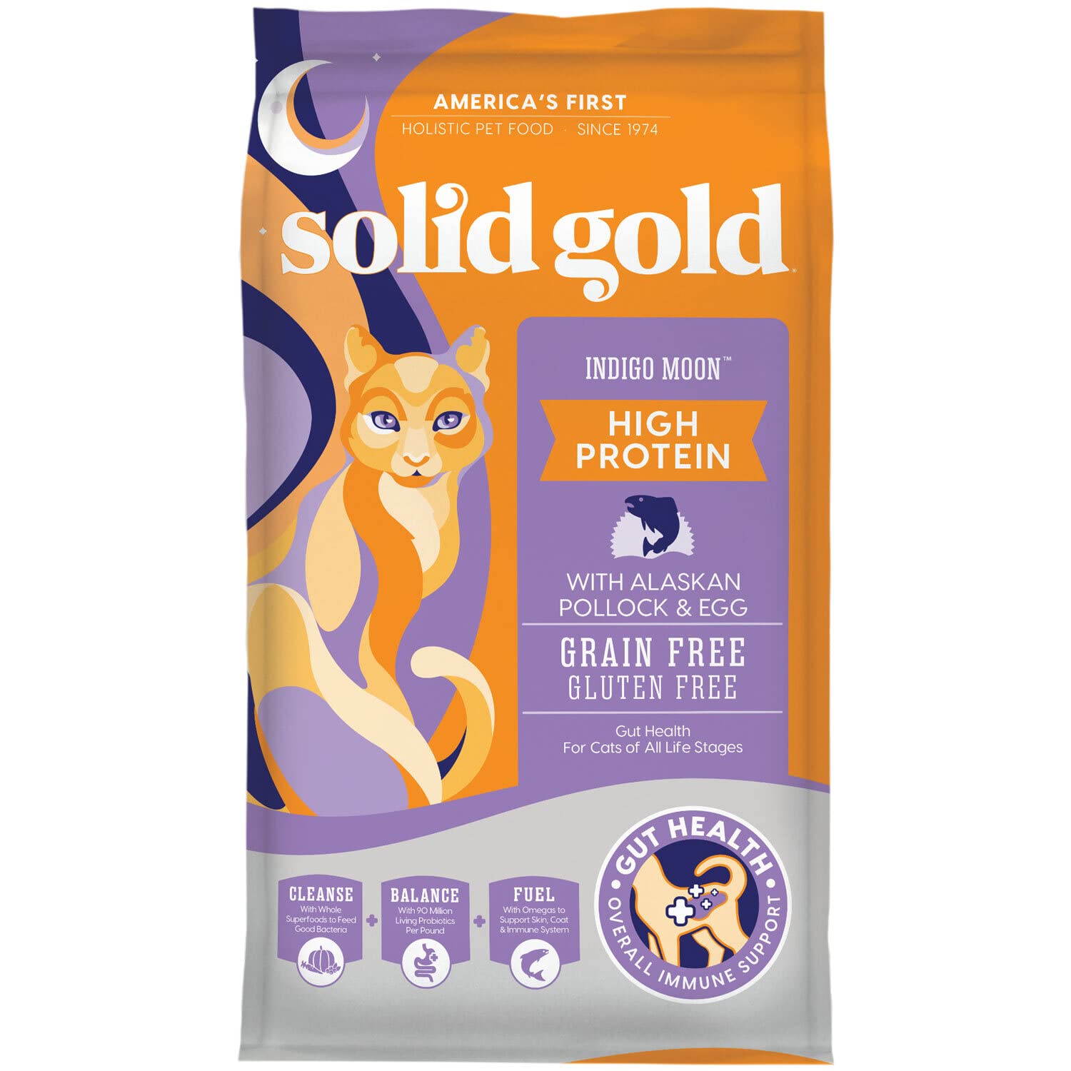 Solid Gold High Protein Dry Cat Food - Indigo Moon Cat Dry Food with Digestive Probiotics for Cats - Grain & Gluten Free with High Fiber & Omega 3 for Cats - Low Carb Superfood Meal - Pollock - 6lb Alaskan Pollock 6 Pound (Pack of 1)